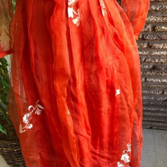 Vintage Handmade Ethnic Embroidered Sheer Chiffon Full Skirt Maxi Dress XXS - Picture 4 of 8